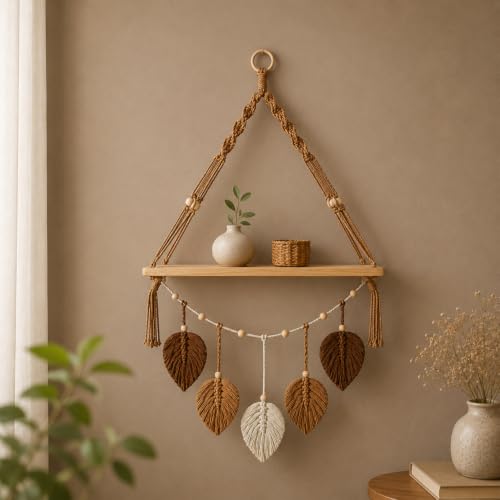 Image of Nostrae by Ekhasa Macrame Wall Hanging Leaves | Boho Wall Hanging Big Size | Handmade Macrame Wall Decor for Bedroom, Living Room, Balcony & Nursery | Boho Theme Home Decor Tapestry