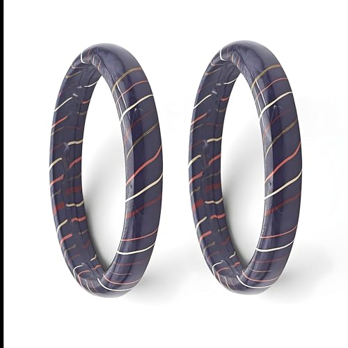 Image of Traditional Rajasthani Lac Bangles for Women and Girls, Jaipuri Lahariya Design Lakh Lah Kada, Multicolor Striped Pattern, Red Green Maroon Sky Blue Pink Purple Yellow Grey Set of 2