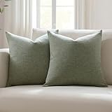 Meekio Set of 2 Dark Sage Throw Pillow Covers 20x20, Modern Farmhouse Linen Blend Decorative Pillow Covers for Couch Sofa Bed, Neutral Home Decor