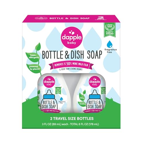 Dapple Baby Fragrance-Free Baby Bottle & Dish Soap - (2 Pack) 3 fl oz - Plant-Powered Cleaner for...