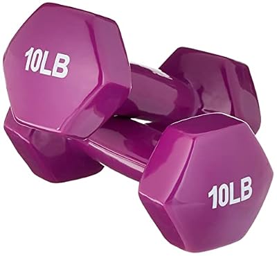 Amazon Basics Vinyl Coated Hexagon Dumbbell Hand Weights, Easy to Use and Store, 10 Pounds, Pair, Purple