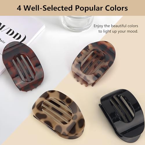 OWill 4 Stück Haarklammern für Damen,Flache Haarspangen,Haarspangen Damen Dünnes Haar,Haarklammer Gebogenes Design,Flat Claw Clip für Dünnes Haar und Dickes Haar