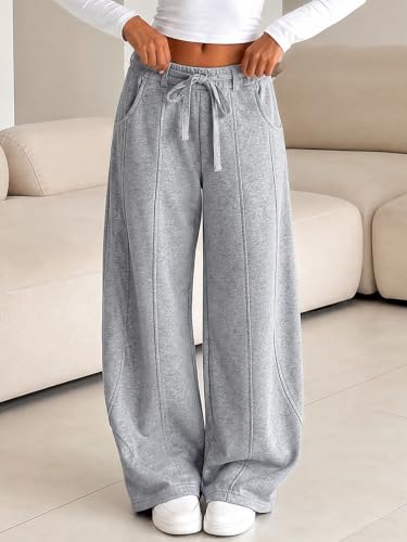 Fisoew Womens Wide Leg Sweatpants Baggy Lounge Drawstring High Waisted Pant | Drawstring Waist, Barrel, Comfy,Cotton Blend,Athletic, Travel, Joggers,Loose Fit,Streetwear, Fall Fashion Clothing - image 4
