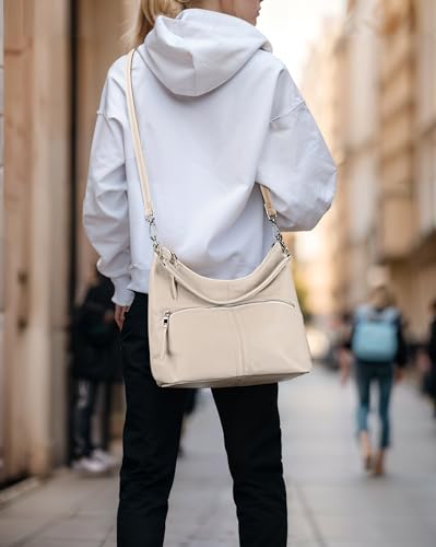 YALUXE Women's Genuine Leather Shoulder Bags Fashion Hobo Handbags Purses Cross-body Bags with Key Ring and Round Coin Purse3