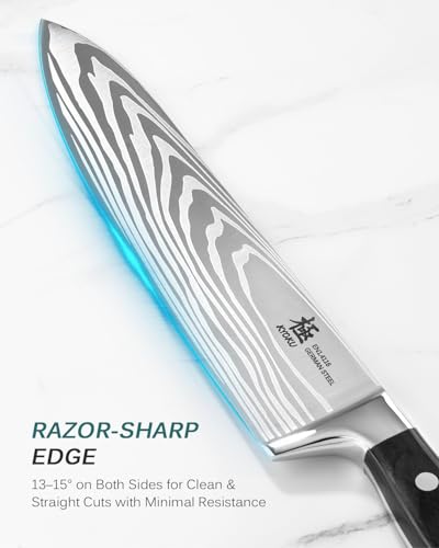 Image of KYOKU 8 inch Chef Knife, Samurai Series Japanese Style Chef's Knife with Sharpening Stone, High Carbon Steel Kitchen Knife with Pakkawood Handle Mosaic Pin Gift Box for Meat Vegetable Fruit Chopping