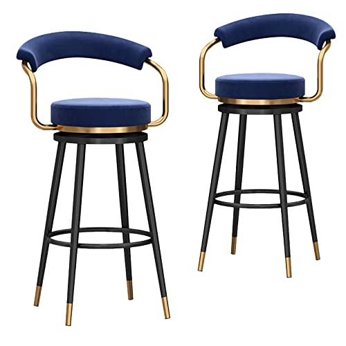 Modern Velvet Bar Stools Set of 2-360° Swivel, Upholstered Chair with Back Metal Legs for Kitchen Island - Stylish Seating for a Restaurant or Bar