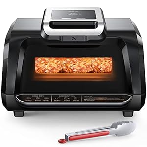 Indoor Grill Air Fryer Combo with See-Through Window, 7-in-1 Smokeless Electric Air Grill up to 450°F, 1750W Contact Grill with Non-Stick Removable Plates, Even Heat, Silicon Tongs as Gift, 4Qt