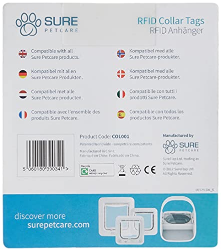 Sure Petcare RFID-Halsbandanhänger, kompatibel mit der SureFlap Mikrochip-Katzenklappe/-Haustierklappe, dem SureFeed Mikrochip-Futterautomaten und Futterautomaten Connect, Felaqua Connect, 2er-Pack