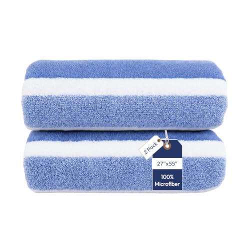 JML Bath Towels, 2 Pack, 27x55 in, Microfiber, Stripe Blue