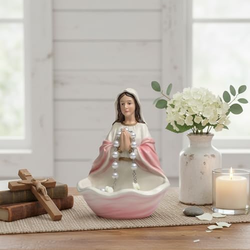 Estatua Virgen María Porta Rosario Decorativa Rosa 6 pulg miniatura 2