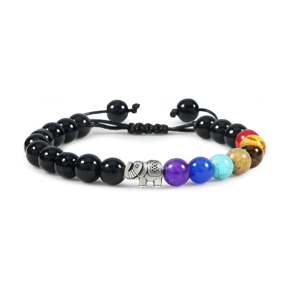 LYGBAOFUL Natürliche Tigerauge Stein Männer Armbänder Reiki 7 Chakra Heilung Perlen Armband Schwarze Lava Stretch Mala Armreifen Frauen