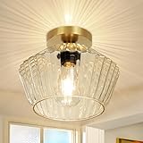 FRIDEKO HOME Flush Mount Ceiling Light – Semi Flush Mount Ceiling Light Fixture with Textured Glass Shade, Brass Gold Ceiling Light Fixture for Hallway Light Fixtures and Kitchen Light Fixtures