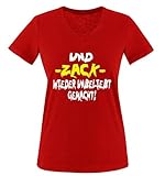 UND Zack Wieder Unbeliebt GEMACHT! - Damen V-Neck T-Shirt - Rot/Weiss-Gelb Gr. S