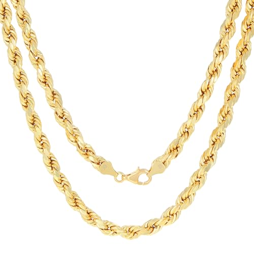 Nuragold 10k Real Yellow Gold 7mm Rope Chain Diamond Cut Necklace (18