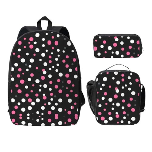 Sac à dos 3 pièces noir à pois idéal pour les cours le déjeuner et les sorties quotidiennes