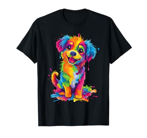 Cute Puppy Colorful Rainbow Vibrant Graphic T-Shirt