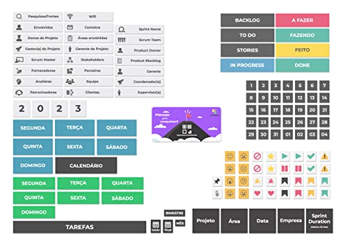 Quadro Planejador Mensal, Kanban, To Do List + Tecnologia (Branco)