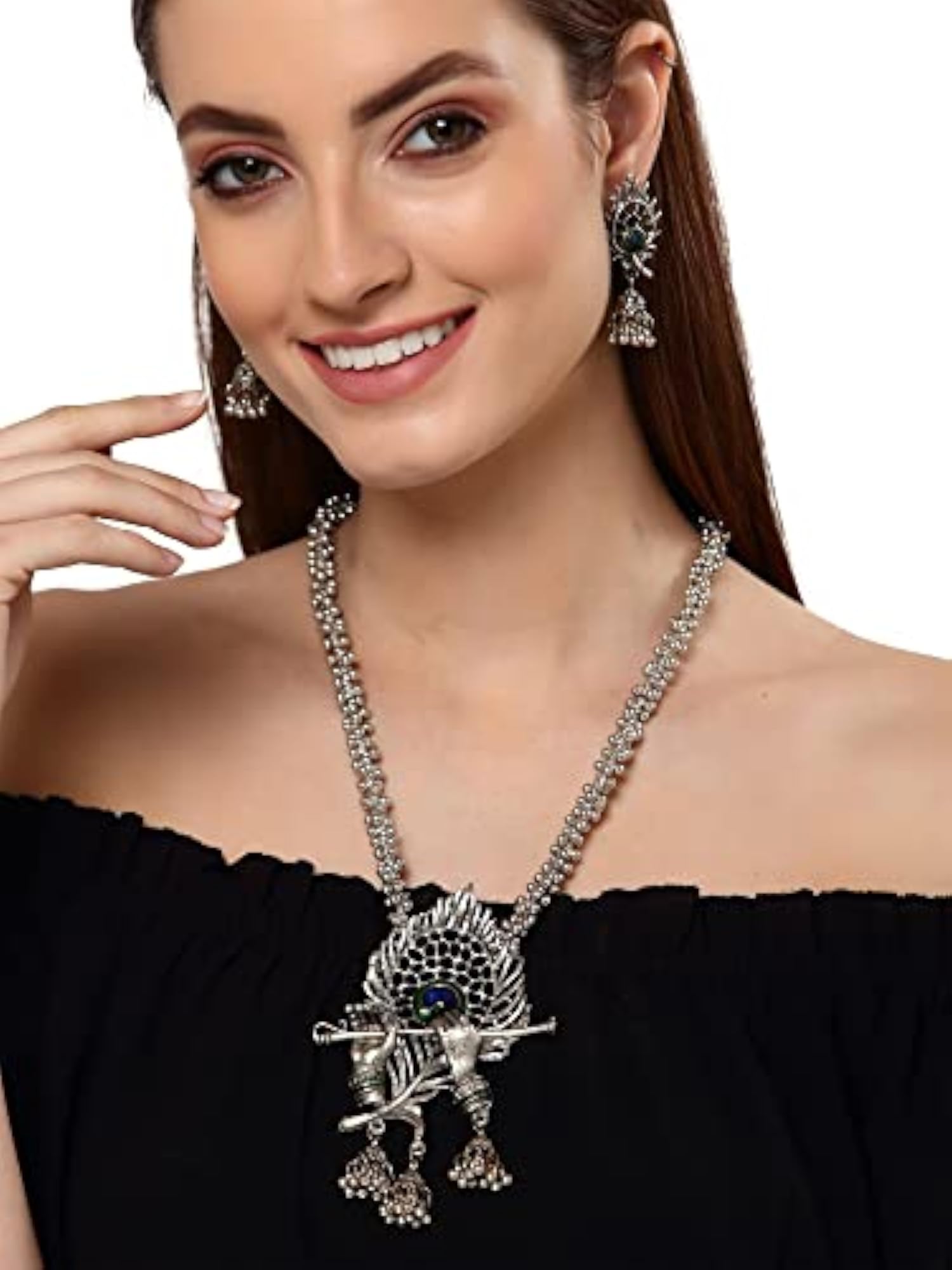 Stylish Traditional Oxidised Silver Necklace Set for Women