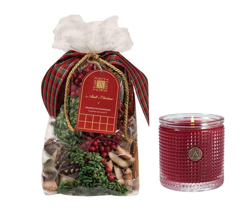 Aromatique The Smell of Christmas Potpourri Bag 14oz Decorative Home Fragrance and 6 Oz. Smell of Christmas Aromatherapy Textured Glass Candle