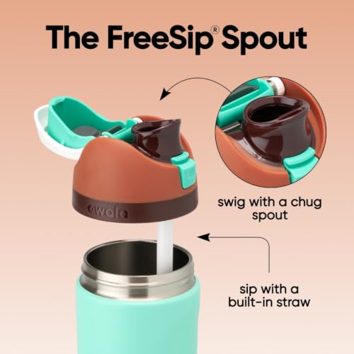 Image of Owala Kids FreeSip Insulated Stainless Steel Water Bottle with Straw, BPA-Free Sports Water Bottle, Great for Travel, 16 oz, Mint Chocolate