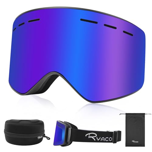 Ryaco Magnetic Lens Ski Goggles Snowboard Goggles, Replaceable Double-layer High-definition Lens, Anti Fog OTG, UV Protection, Snow Sports Goggles for Men, Women, Youth, Adult, Blue