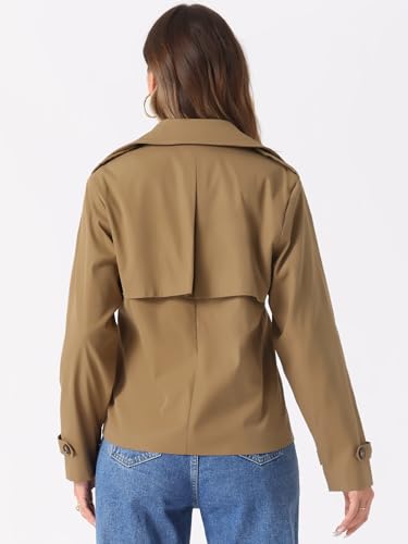 Allegra K Trench Coat for Women's Casual Notched Lapel Double Breasted Outerwear Short Jacket3