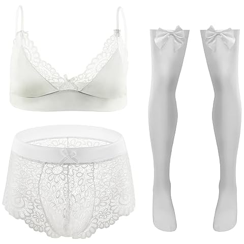 FEOYA Men's Sissy Lace Bra and Panty Set Cover