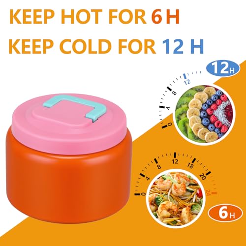 Image of PIQUEBAR 8oz Kids Thermo for Hot Food,Small Lunch Thermo Food Container Stainless Steel,Easy Open Wide Mouth Thermo for Hot Cold Food for Preschool Travel (Pure Orange)