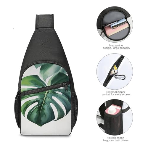 Bolso bandolera con diseño de hoja de monstera blanca miniatura 5