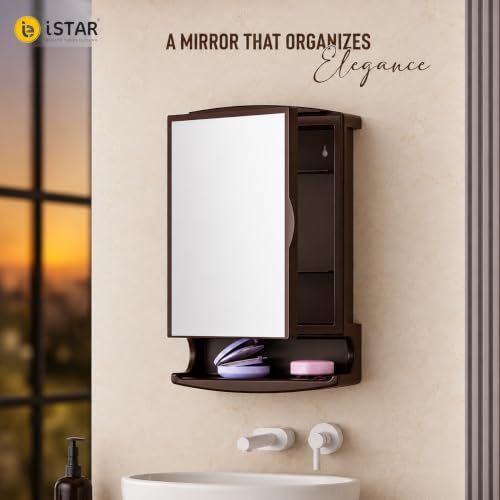 Image of iSTAR Bathroom Cabinet with Mirror | Multipurpose Storage Organizer with Mirror | Modern Wall Mounted Accessories for Bathroom, Kitchen and Home (Brown)