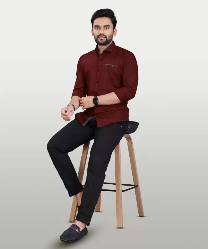 Image of CB-COLEBROOK Men's Regular Fit Solid Soft Touch Cotton Casual Shirt with Pocket Design with Spread Collar & Full Sleeves (Available in Plus Size)