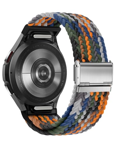 Materiale in nylon di alta qualità: il nostro cinturino sportivo in tessuto è realizzato in nylon altamente elastico, morbido, traspirante, elastico, leggero e lavabile. Il cinturino Galaxy Watch 6/5/4 dispone di una lamiera di metallo scorrevole, è libero di regolare la dimensione del cinturino da 6,5 a 9,8 pollici.