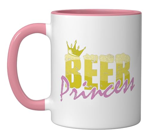 Taza de cerámica Beer Princess 11 oz rosa/blanca miniatura 1