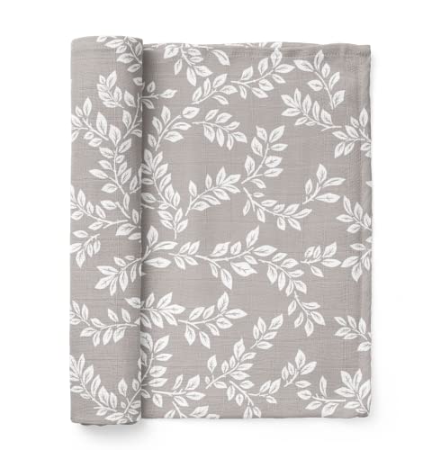 Image of Mini Wander Swaddles for Newborns Muslin Swaddle Blankets - Breathable Soft Gender Neutral Receiving Blanket Baby Essentials | 47 x 47 Cotton - Leafy Sprig (Gray)