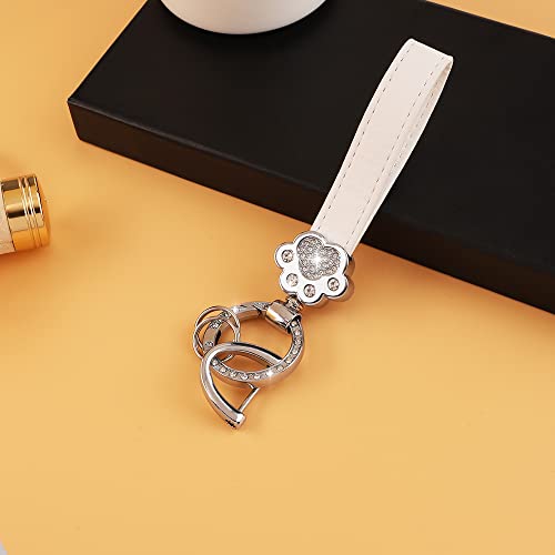 Uhonsn Bling Leather Car Keychain Cute Cat Paw Keychains For Women Girl Anti-Lost Car Key Fob Key Chain Holder For Men Sparkly Rhinestones Zinc Alloy Keyrings White #TOP6