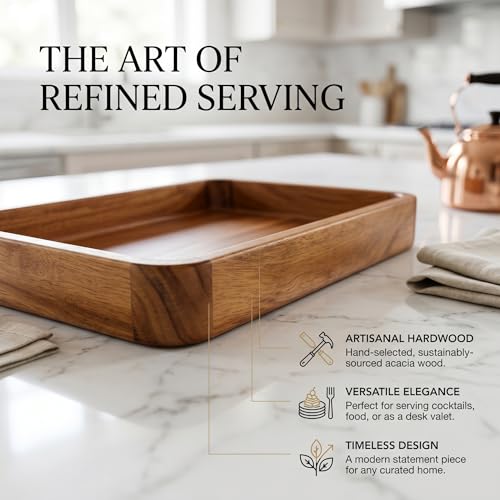 Image of Solid Mango Wood Rectangular Serving Tray (Single)| Handcrafted Multipurpose Wooden Tray for Tea, Coffee, Snacks & Home Decor | Natural Finish | Kitchen & Dining Tray