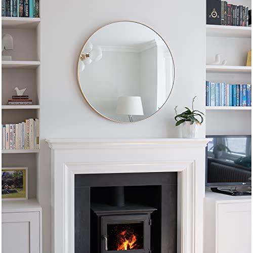 Amgngala Gold Round Mirror 24 Inch, Circle Mirrors with Hooks and Metal Framed, Round Wall Mirror for Bathroom, Bedroom, Entryway, Living Room, Vanity Room and Modern Decor - Image 6