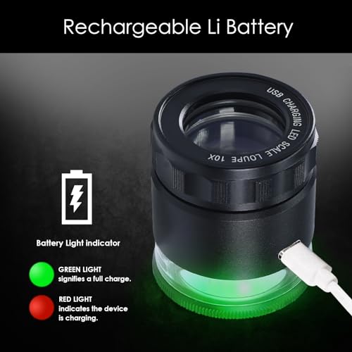 10X Rechargeable Jewelers Loupe Magnifier with LED Light & Detachable Reticle Scale, 25mm Field of View, Adjustable Focus Scale Loupe Jewelry Magnifying Glass for Gems, Coins, Watches, Close Work by Landtek - Image 4
