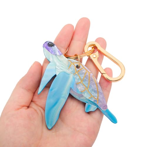 Tropical Hibiscus Flower Bird Butterfly Keychain Bag Charm Keychain Gold-Tone Clasp, 5.3 Inches