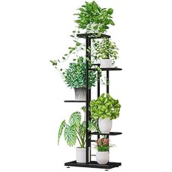 Estanteria Macetas Interior QUMENEY Organizador de macetas de 5 niveles, de metal, varios estantes para macetas, para interior y exterior, balcón, jardín, gris oscuro plateado