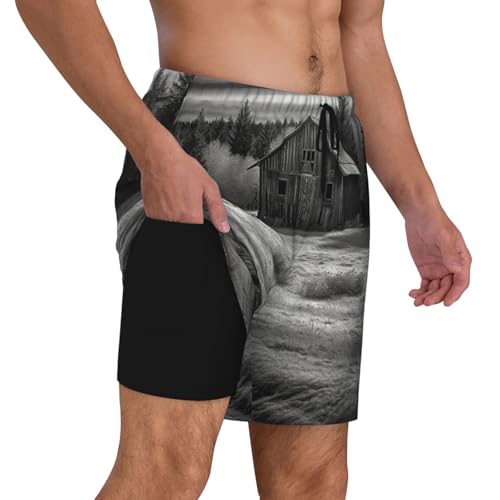 Men's Swim Trunks Quick Dry Board Shorts Barn Black and White Beach Shorts with Pocket Bathing Suits for Men2