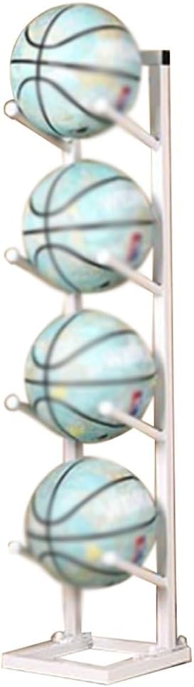 Basketball Organizers, Metal Sports Ball Storage Rack, with 4 Foot Pads, Ball Storage Rack, for Basketball Volleyball Football (White 26x23x110cm)