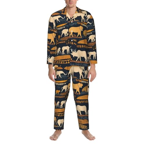 African animals Print Men's Pajamas Sets,Soft Long Sleeve Lightweight Pants Loungewear Set with Pockets4