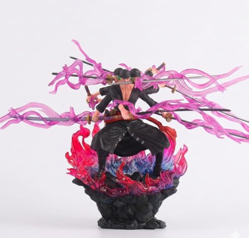 Image of Zoro Action Figure 14cm - Anime Collectible Figurine with Multiple Swords, Dynamic Pose, Durable PVC Material, Home Decor, Office Desk, Gift, Anime Fan Collection (Zoro 3 Head)