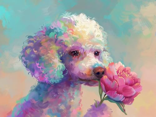 Diamond Painting Fleurs pour chiens, kit mosaïque strass adulte 5D