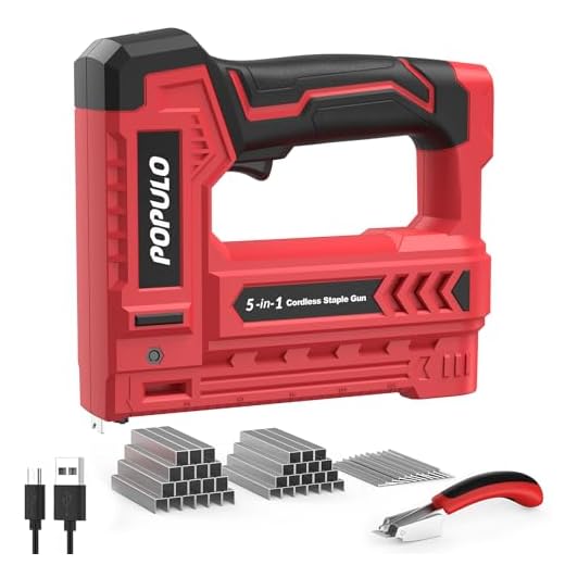 POPULO Electric Staple Gun 5 in 1 Band Nailer, 4V Rechargeable Cordless Stapler, Pin Nail Gun Battery Powered with 2,000 Staples and Nails, Power Wire Staple Gun for Home, Wood, Upholstery, DIY