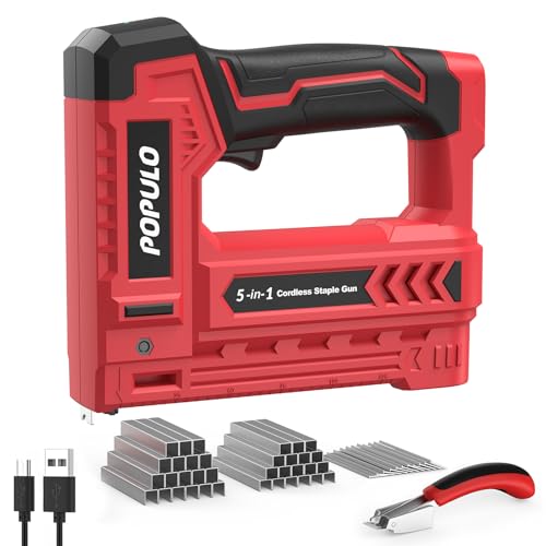 POPULO Electric Staple Gun 5 in 1 Band Nailer, 4V Rechargeable Cordless Stapler, Pin Nail Gun Battery Powered with 2,000 Staples and Nails, Power Wire Staple Gun for Home, Wood, Upholstery, DIY by populo - Used condition - US$35.45
