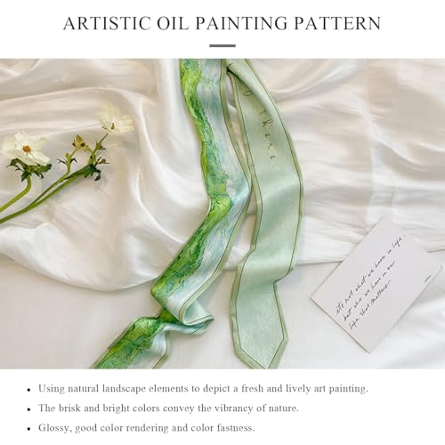 Skinny Silk Scarf Women Narrow Long Neckerchief Fresh Oil Painting Print Satin Headband Headdress Hair Scarf Ribbon3
