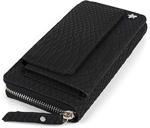 Preisvergleich Produktbild styleBREAKER Damen Portemonnaie in Krokodil Optik mit Handyfach, Reißverschluss, Geldbörse 02040129, Farbe:Schwarz