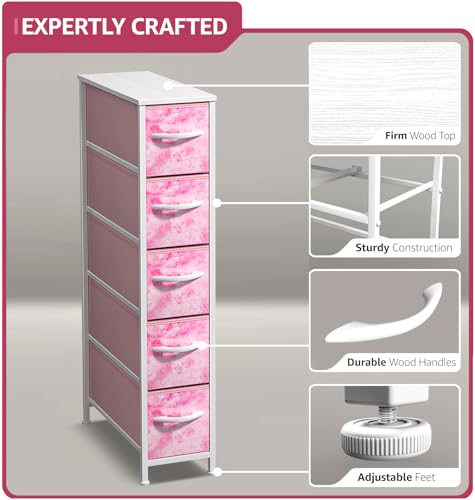 Sorbus 5-Drawer Narrow Dresser for Bedroom (Tie Dye Pink) - image 4